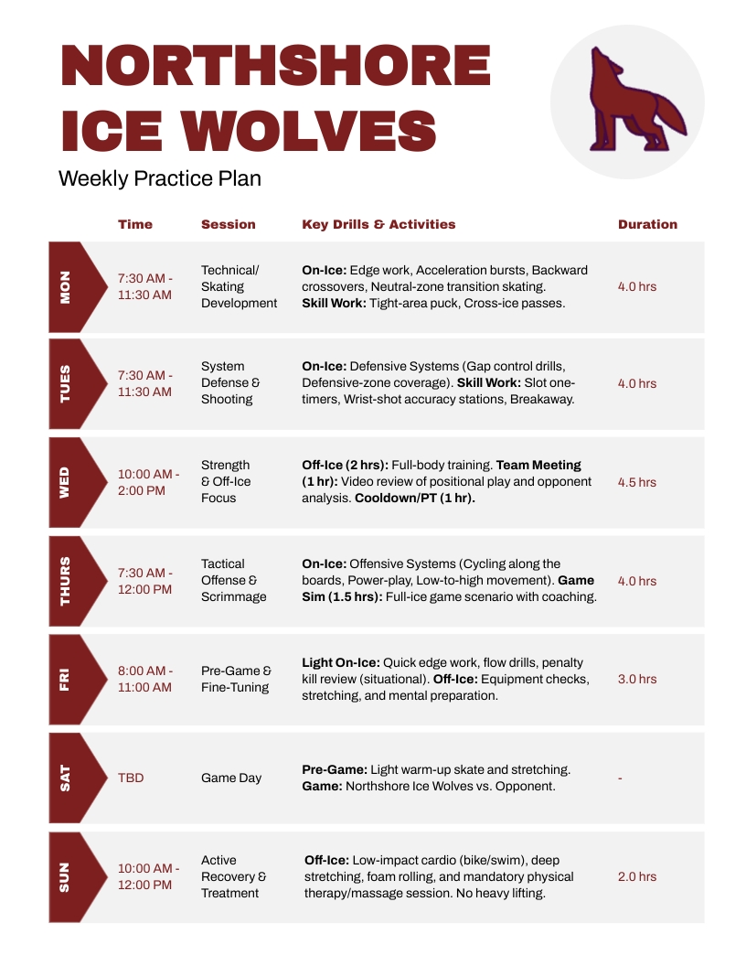 Sports Practice Schedule Template