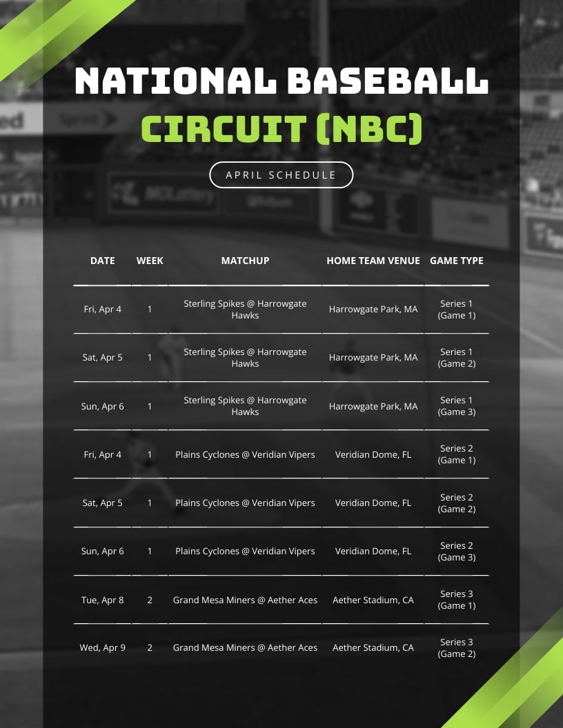 Sports Season Schedule Template