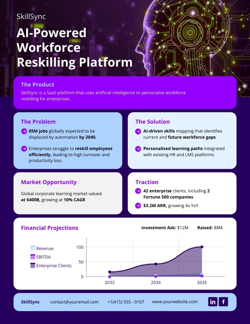 Startup Product Investment Pitch One Pager Template