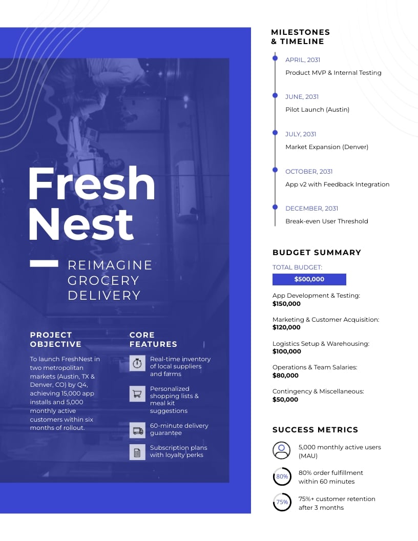 Startup Project Plan One Pager Template