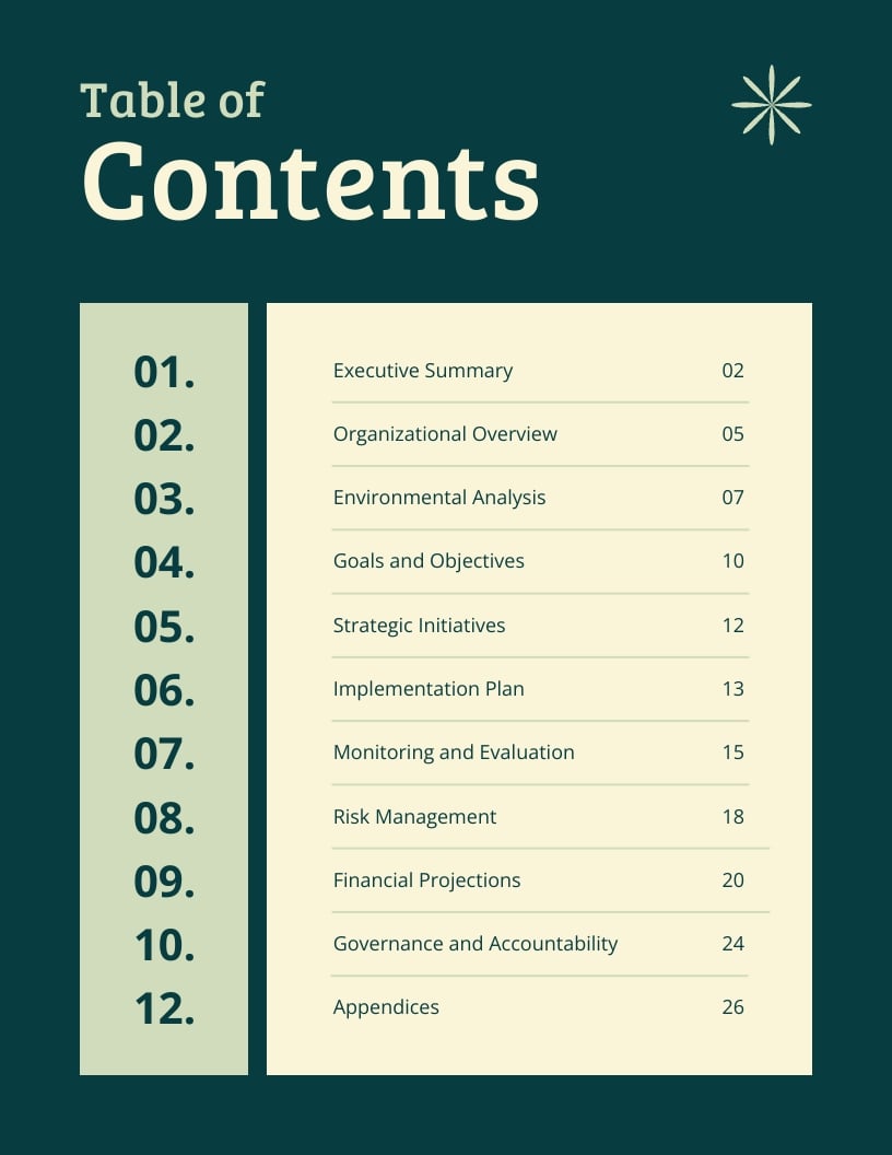 Strategic Plan Table of Contents Template