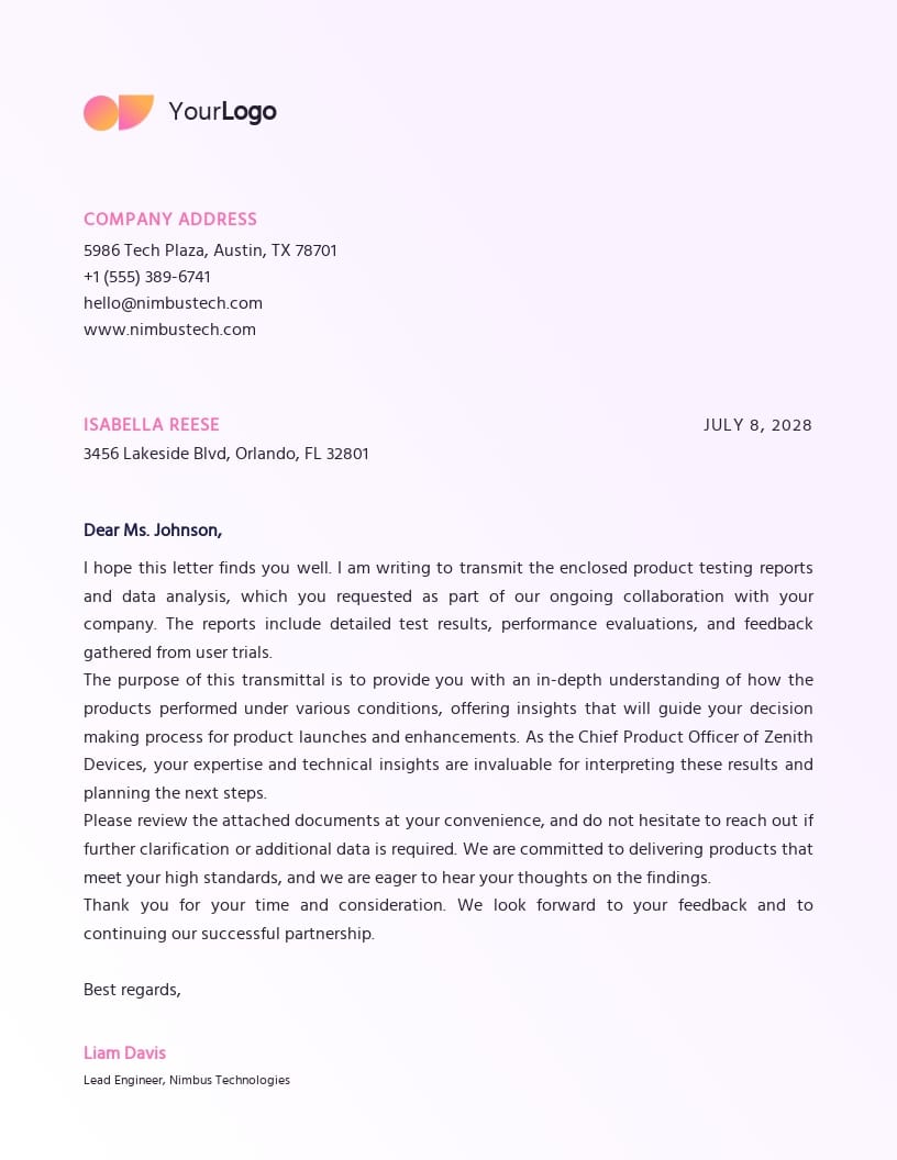 Stylish Neutral Transmittal Letter Template