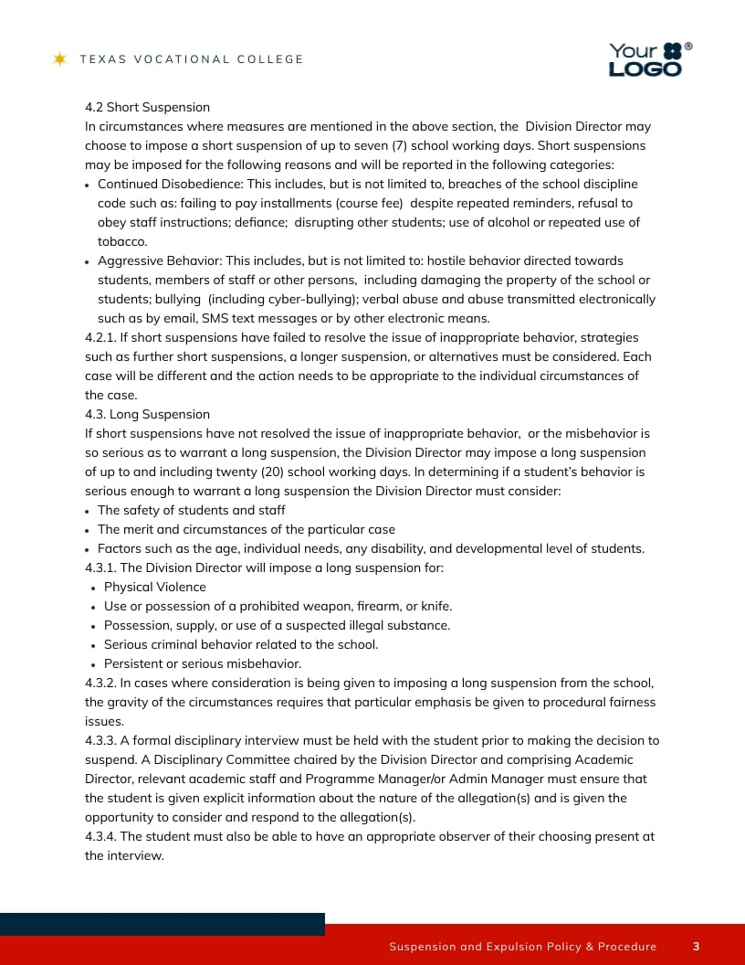 Suspension and Expulsion Policy Contract Template - Slide 4 Suspension and Expulsion Policy Contract Template - Slide 4
