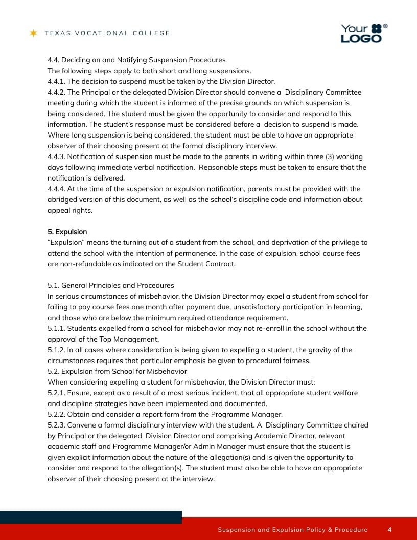 Suspension and Expulsion Policy Contract Template - Slide 5 Suspension and Expulsion Policy Contract Template - Slide 5