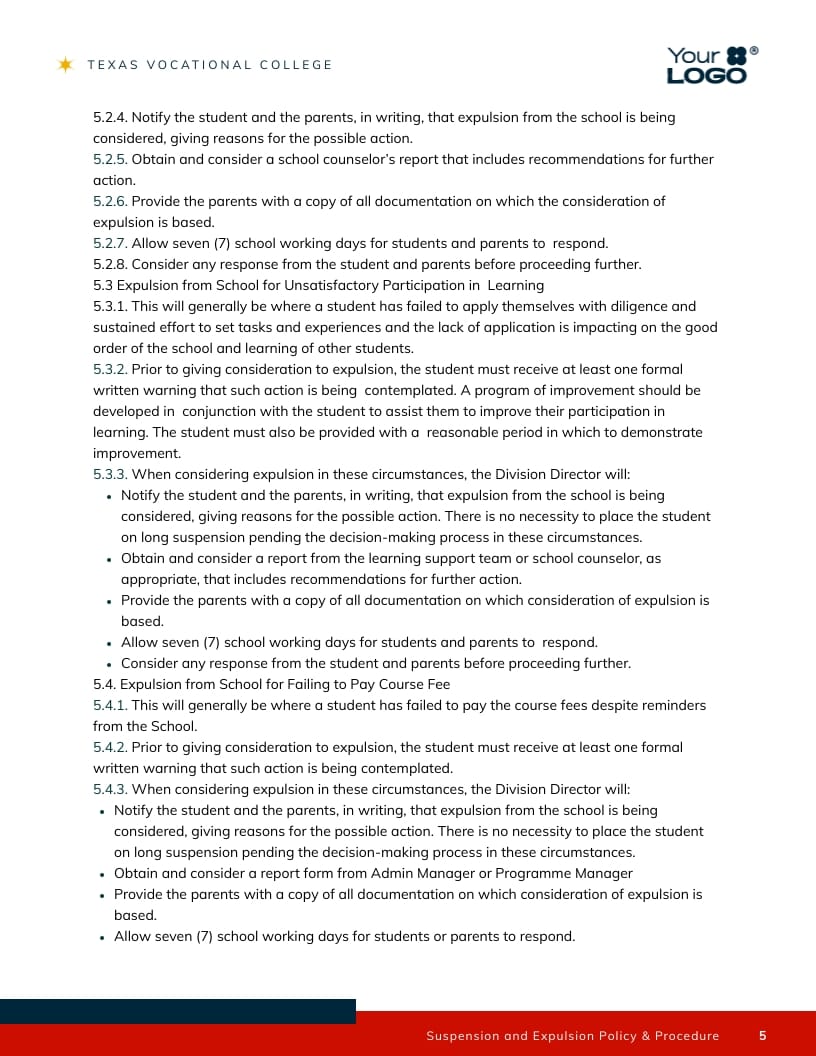 Suspension and Expulsion Policy Contract Template - Slide 6 Suspension and Expulsion Policy Contract Template - Slide 6