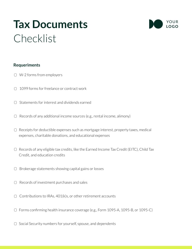 Tax Documents Checklist Template