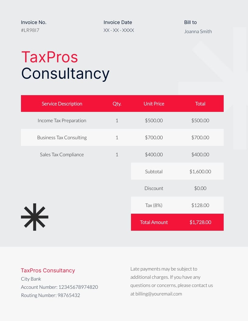 Taxation Services Invoice Template