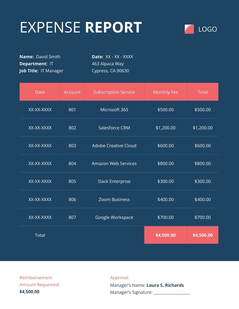 Tech Expense Report Template