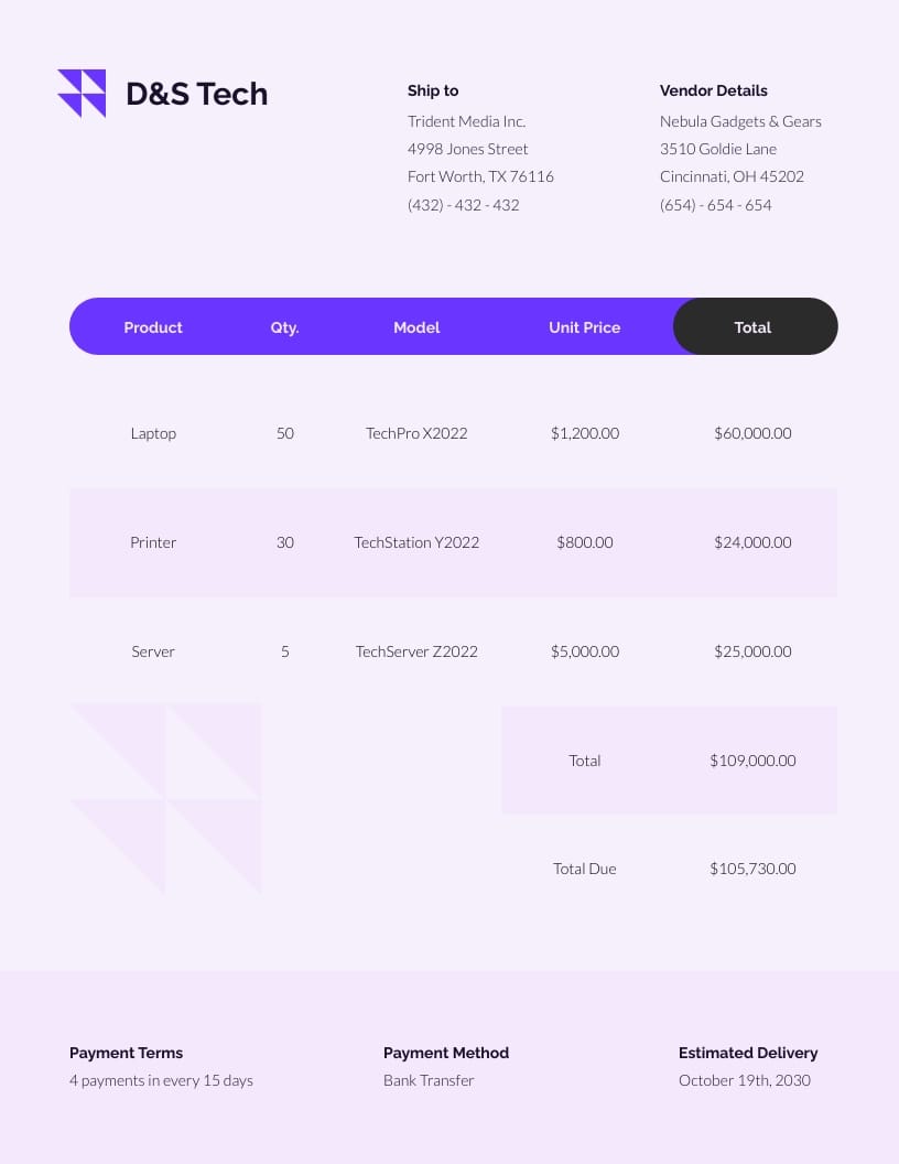 Tech Purchase Order Template