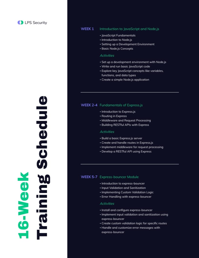 Technical Training Schedule