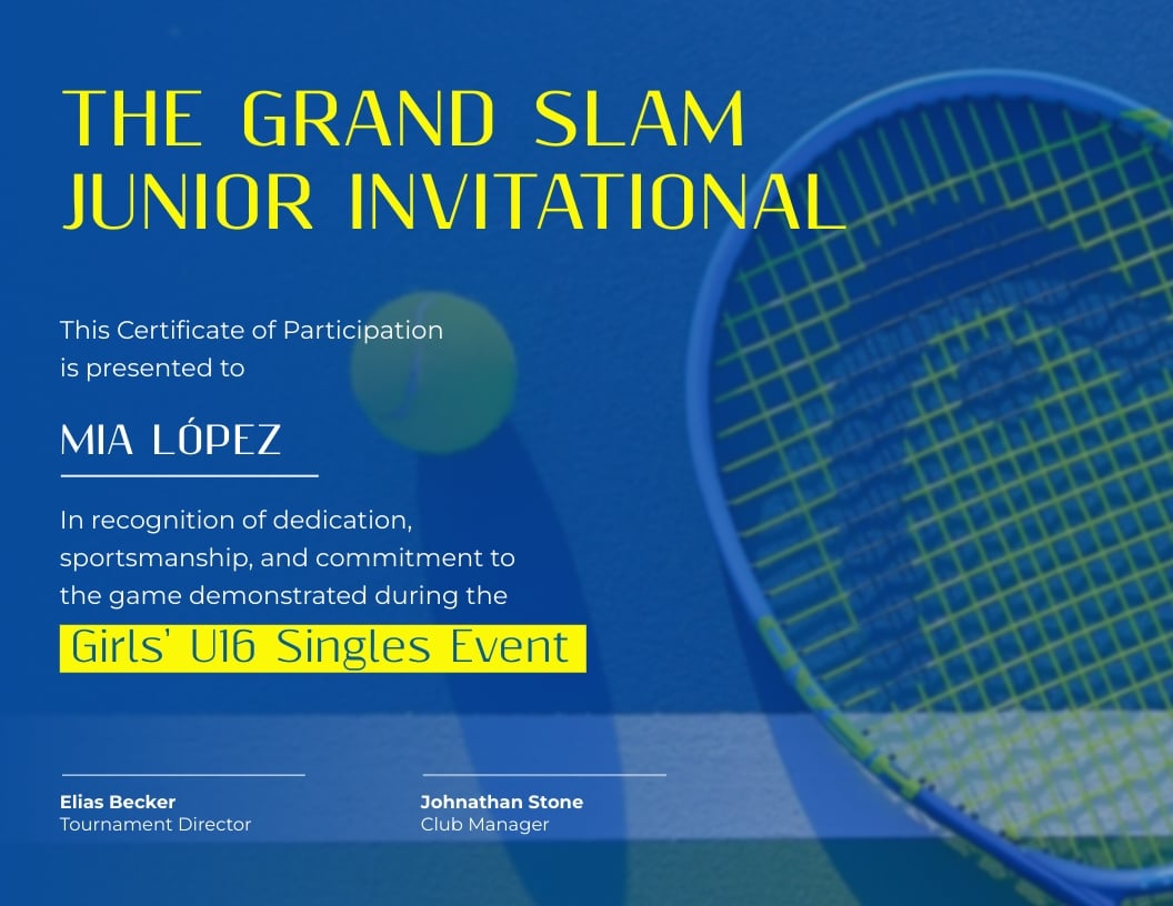 Tennis Certificate Template