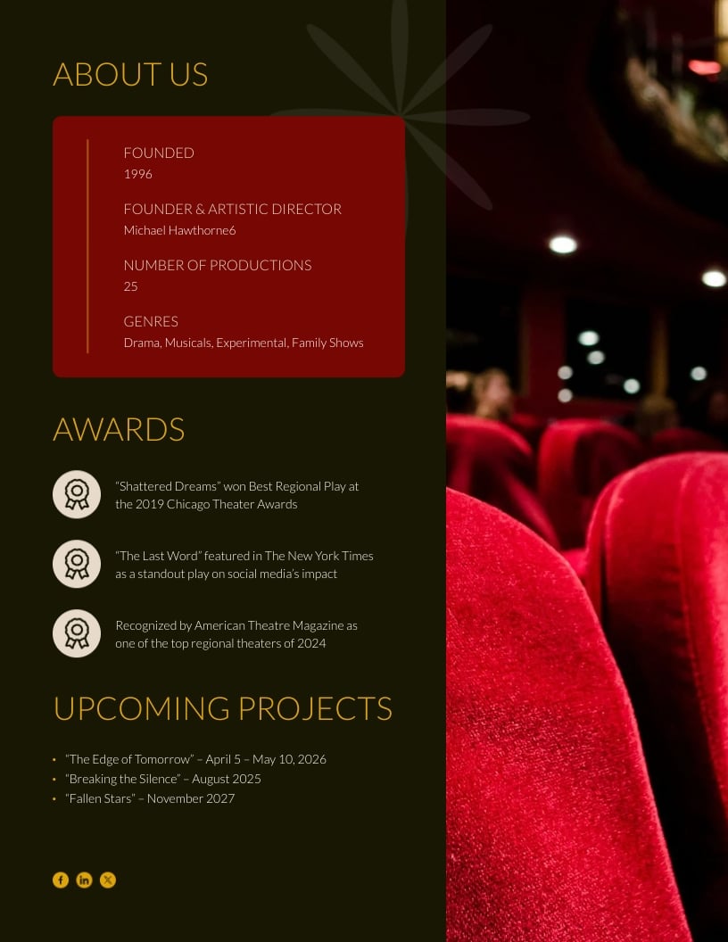 Theatre Press Kit Template - Slide 2 Theatre Press Kit Template - Slide 2