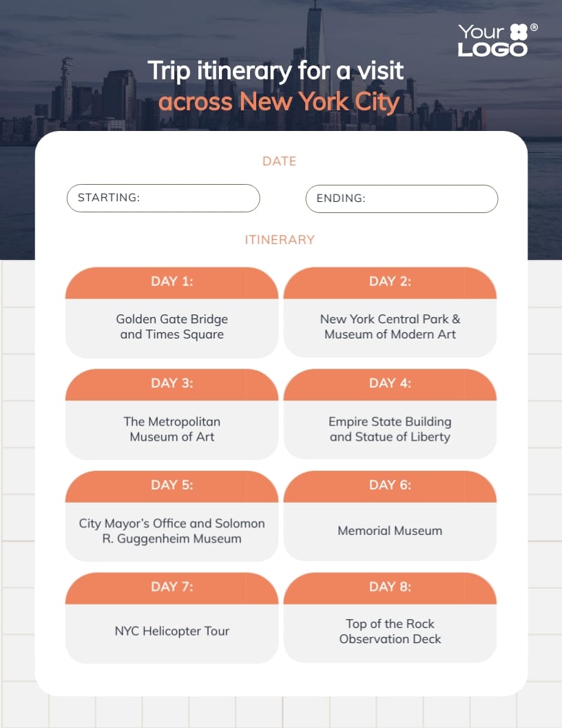Tourist Schedule Template