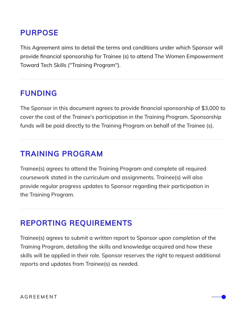 Training Sponsorship Agreements Template - Slide 2 Training Sponsorship Agreements Template - Slide 2