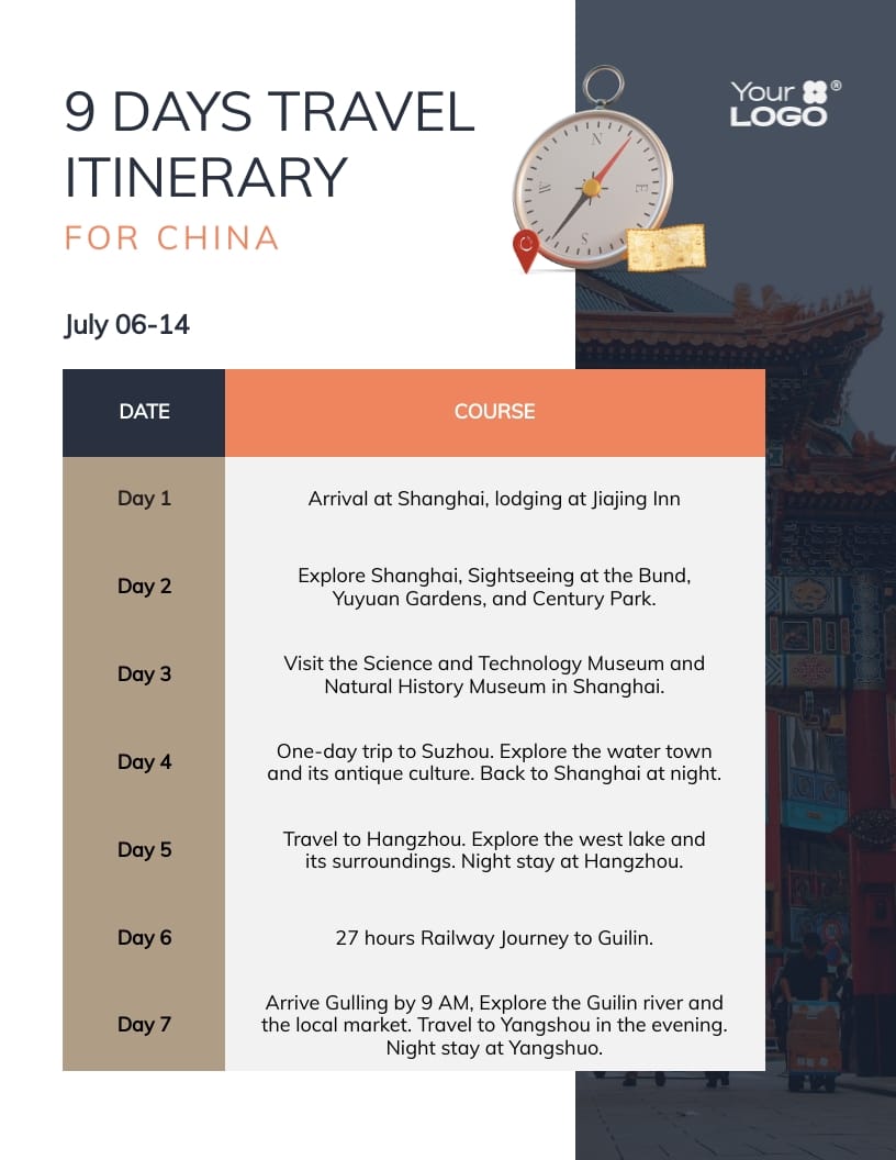 Travel Schedule Template