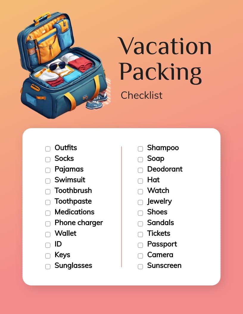 Vacation Packing Checklist Template
