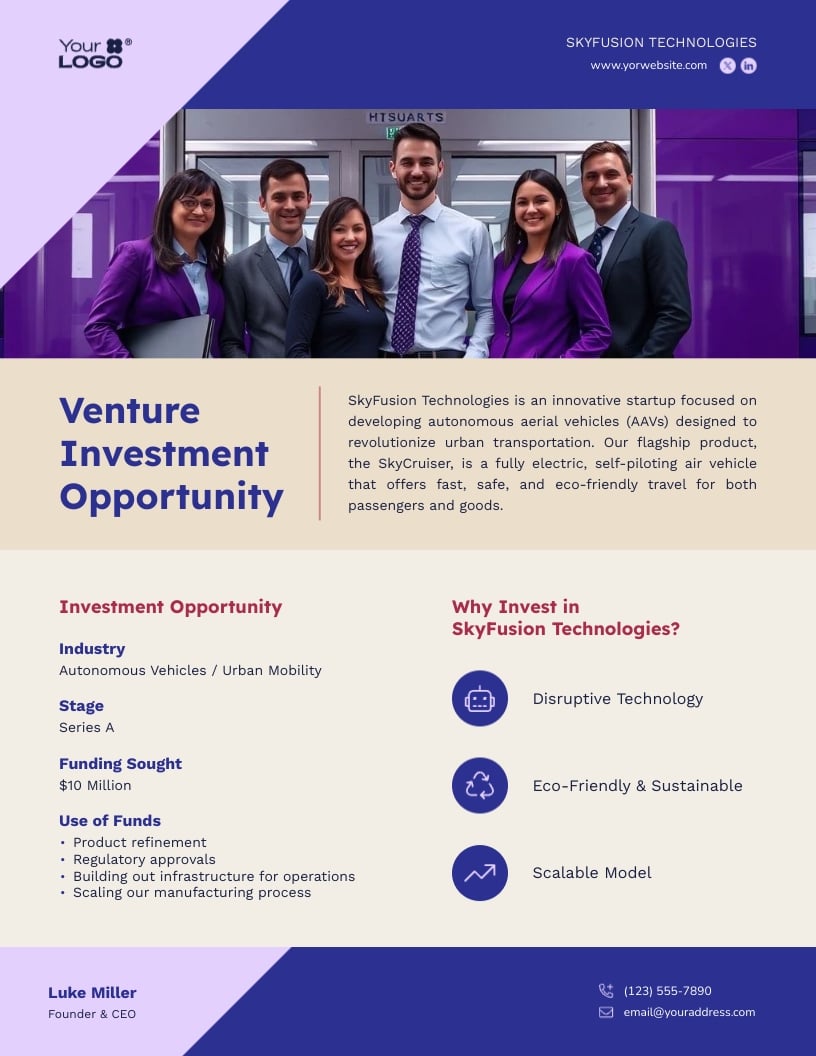 Venture One Pager Investment Pitch Template