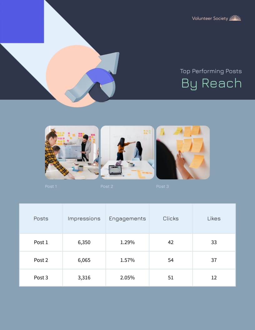 Volunteer Society Social Media Report Template | Visme