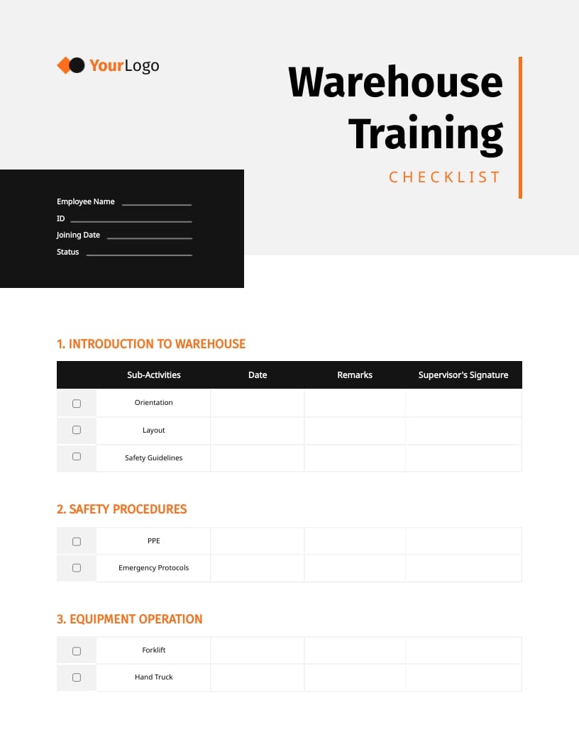 Warehouse Training Checklist Template Warehouse Training Checklist Template