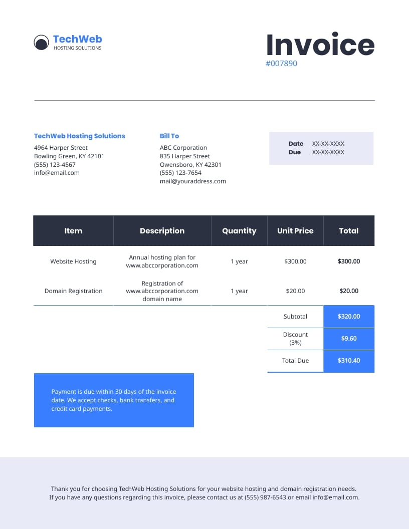 Web Hosting Payment Invoice Template