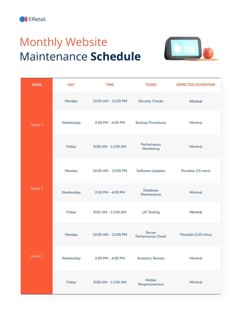 Website Maintenance Schedule Template