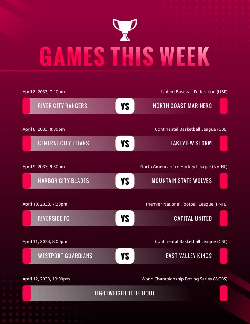 Weekly Sports Schedule Template