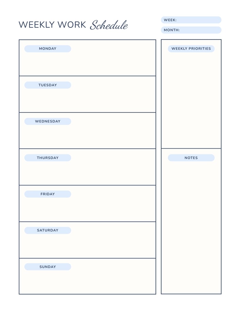 Weekly Work Schedule Template