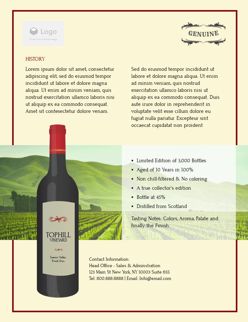 Wine Product Sell Sheet Template Visme