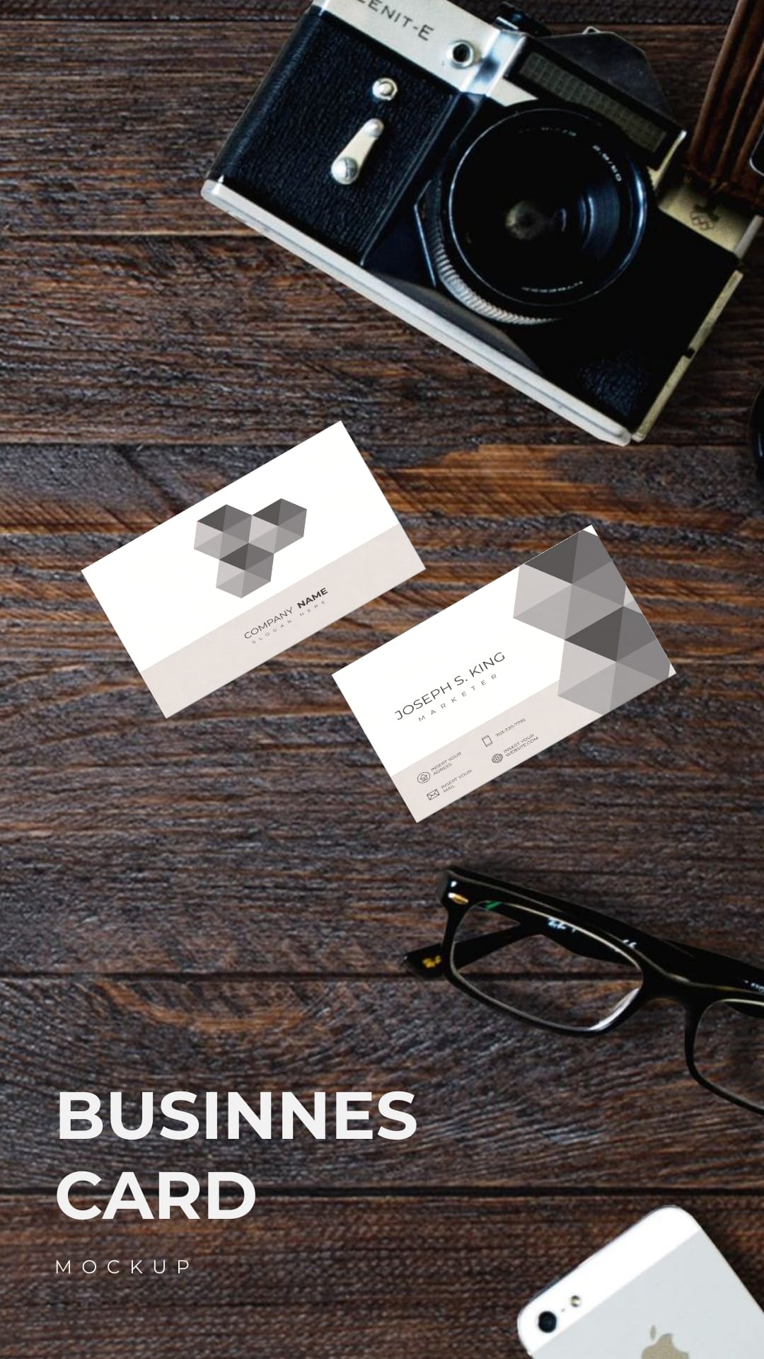 Wooden Business Card Mockup Vertical Template