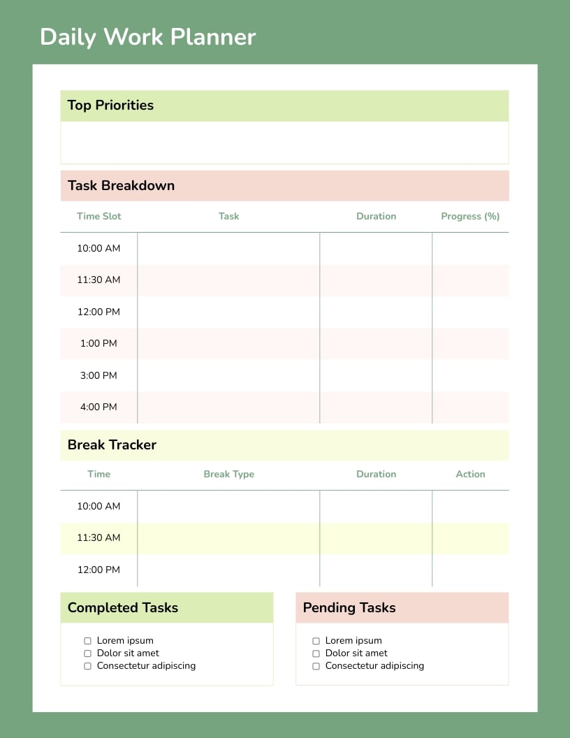 Work Daily Planner Template