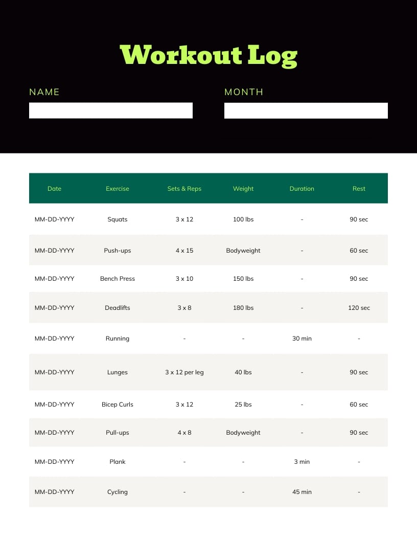 Workout Log Template