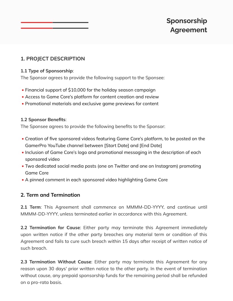 YouTube Sponsorship Contract Template - Slide 2 YouTube Sponsorship Contract Template - Slide 2