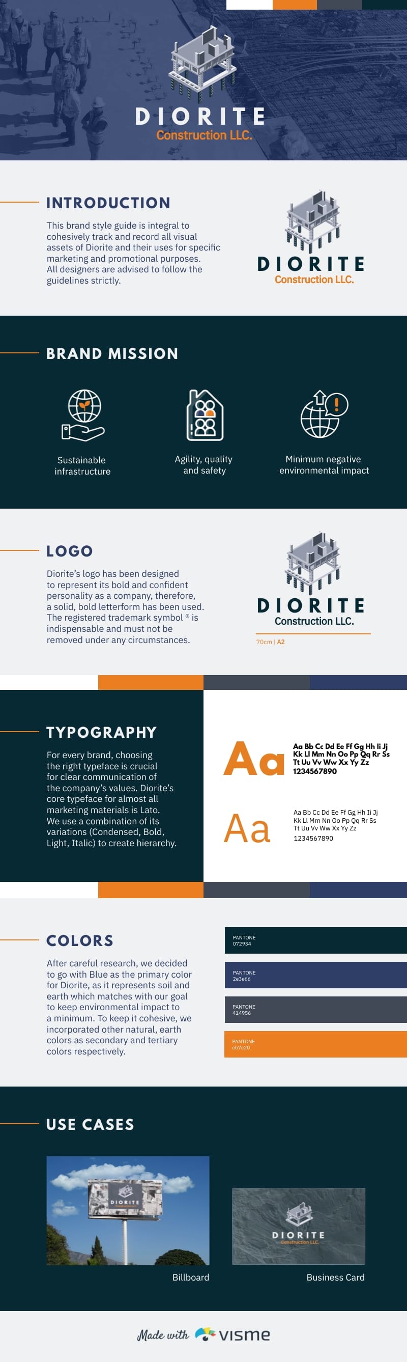 Diorite Construction Brand Guidelines Infographic Template
