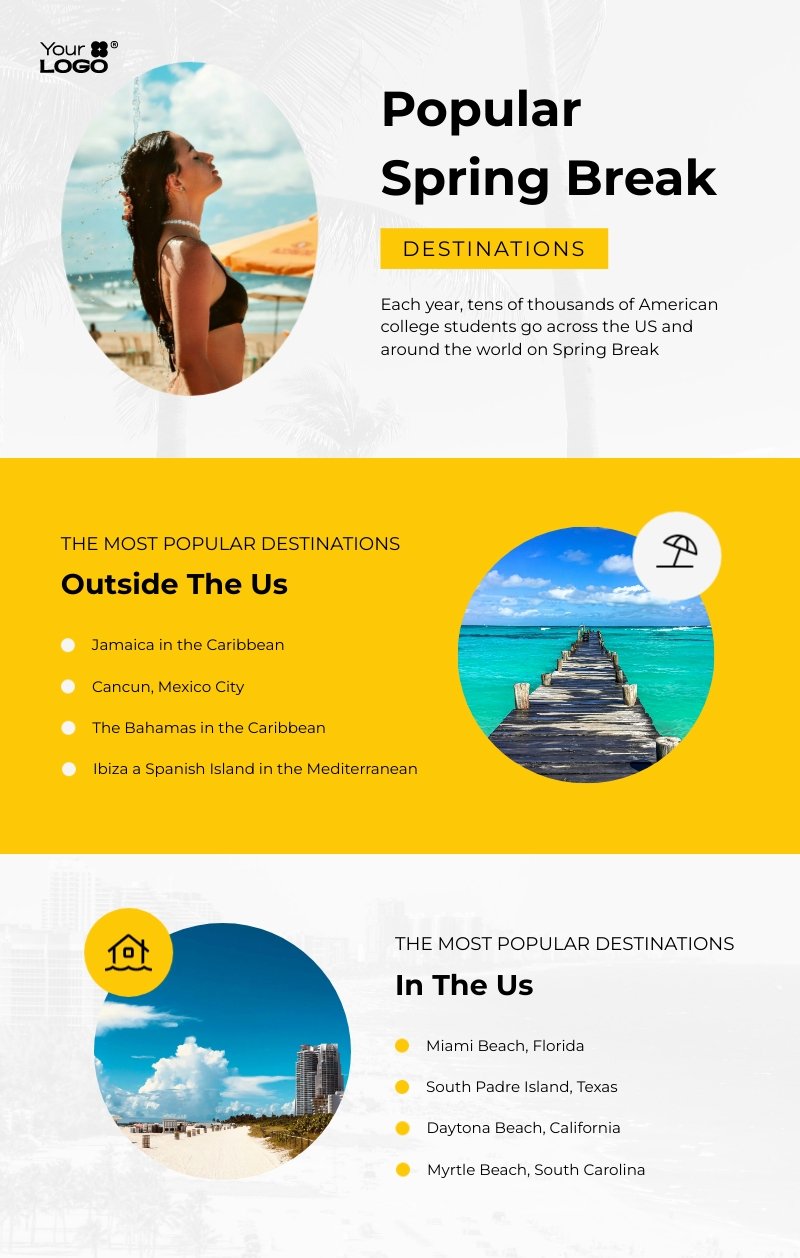 Sleek Popular Spring Break Destinations Infographic Template