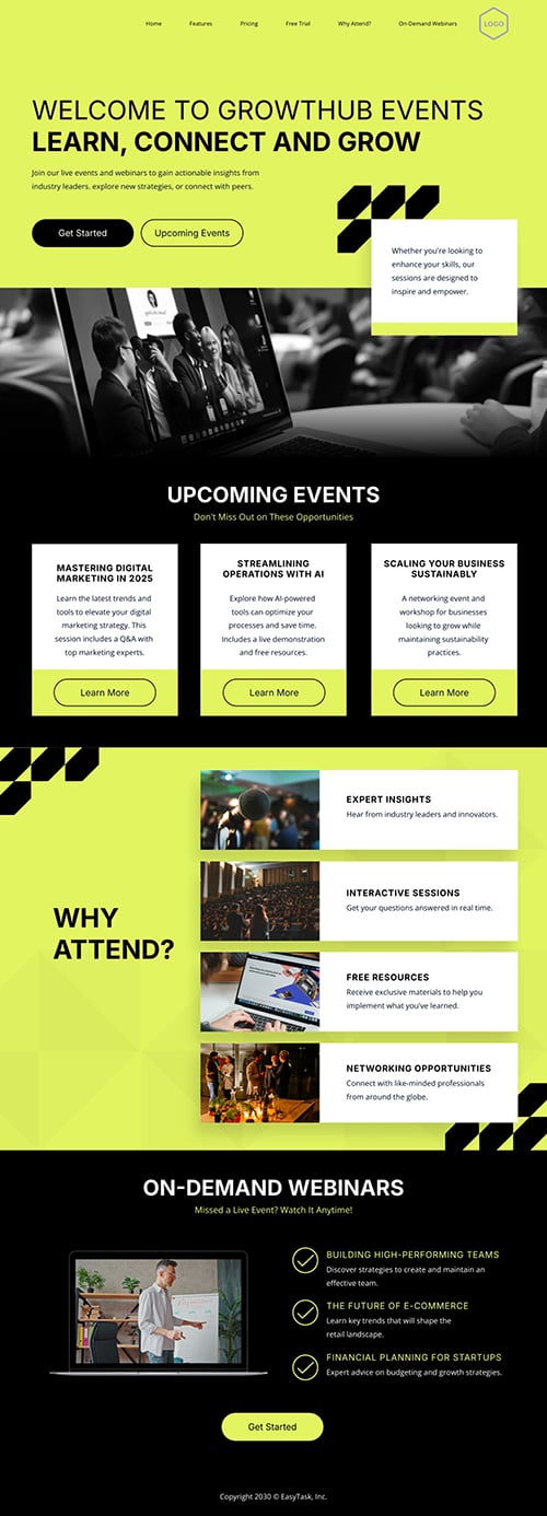 Events and Webinars Solution Showcase Page Template