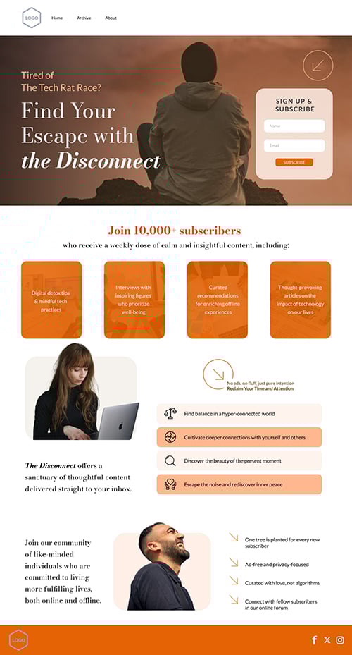 Mindfulness App Newsletter Page Template