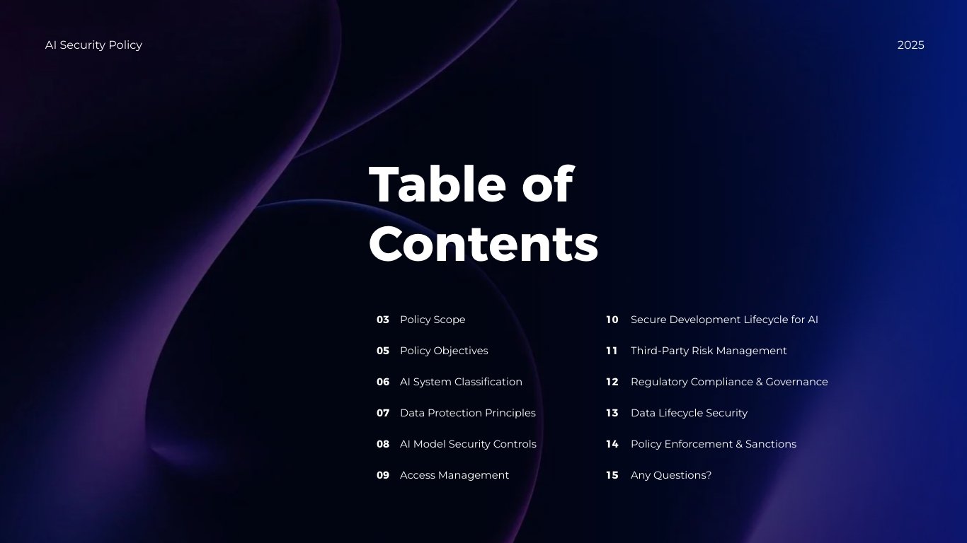 AI Security Policy Presentation Template - Slide 2 AI Security Policy Presentation Template - Slide 2