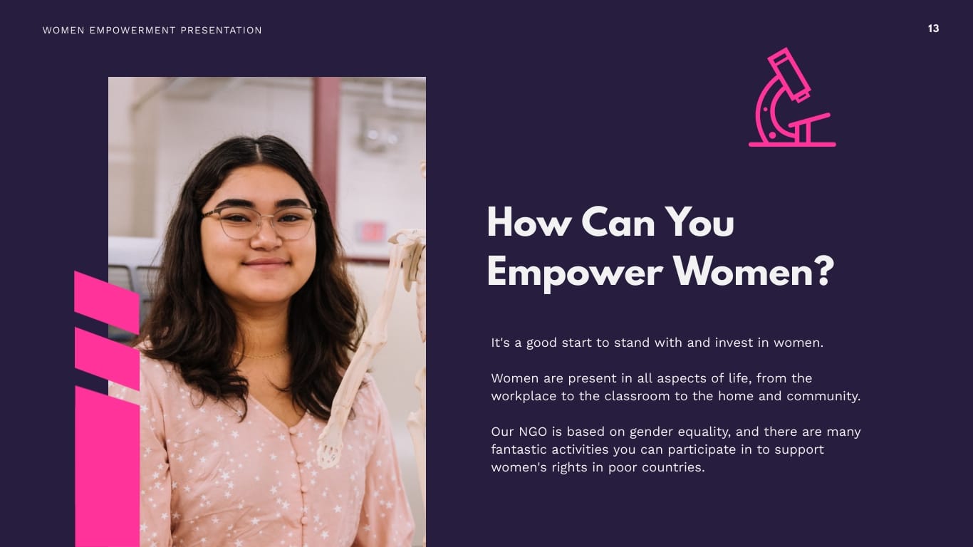 Women Empowerment Presentation Template - Slide 13 Women Empowerment Presentation Template - Slide 13