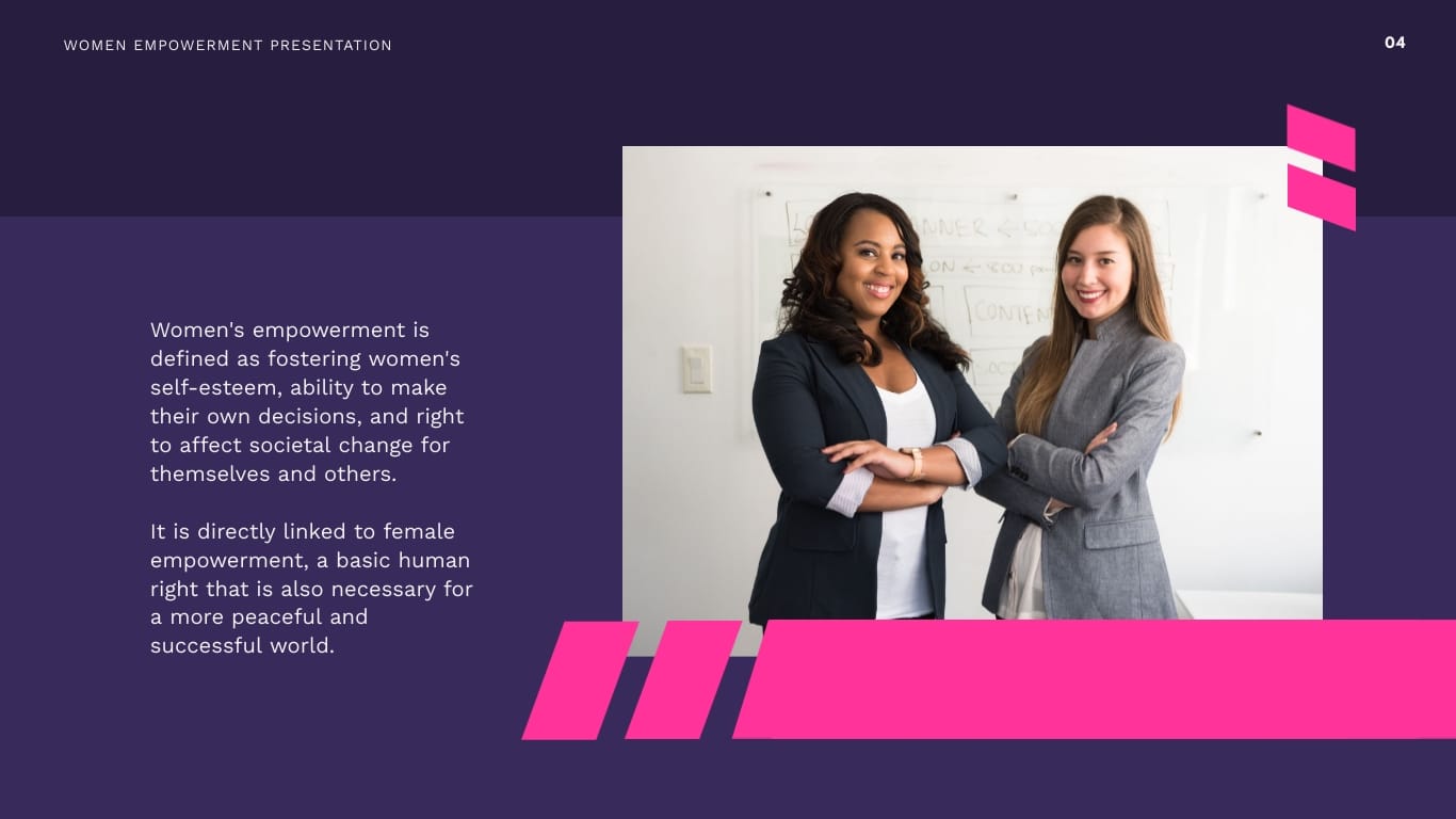 Women Empowerment Presentation Template - Slide 4 Women Empowerment Presentation Template - Slide 4