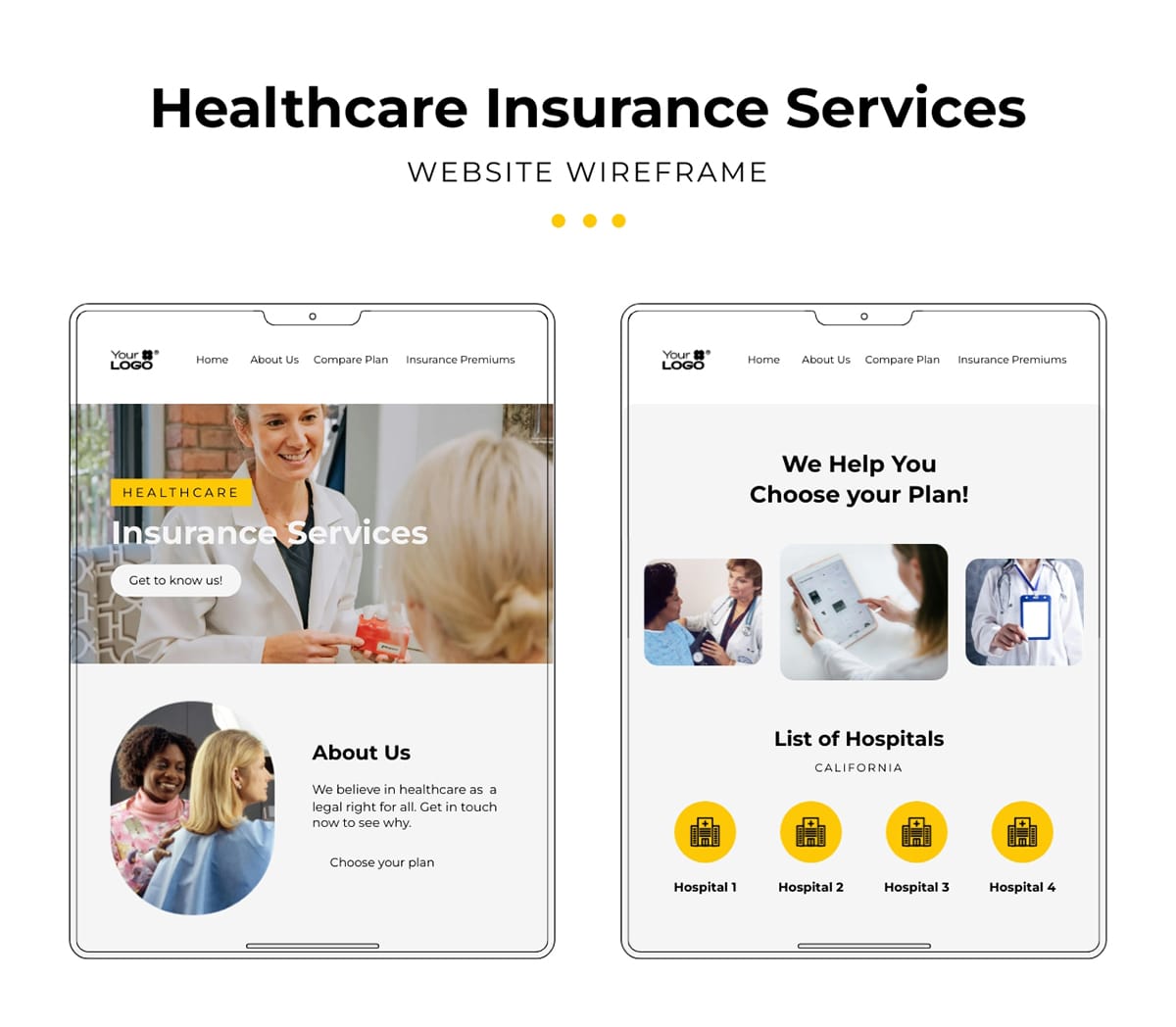Sleek Health Insurance Website Wireframe Whiteboard Template
