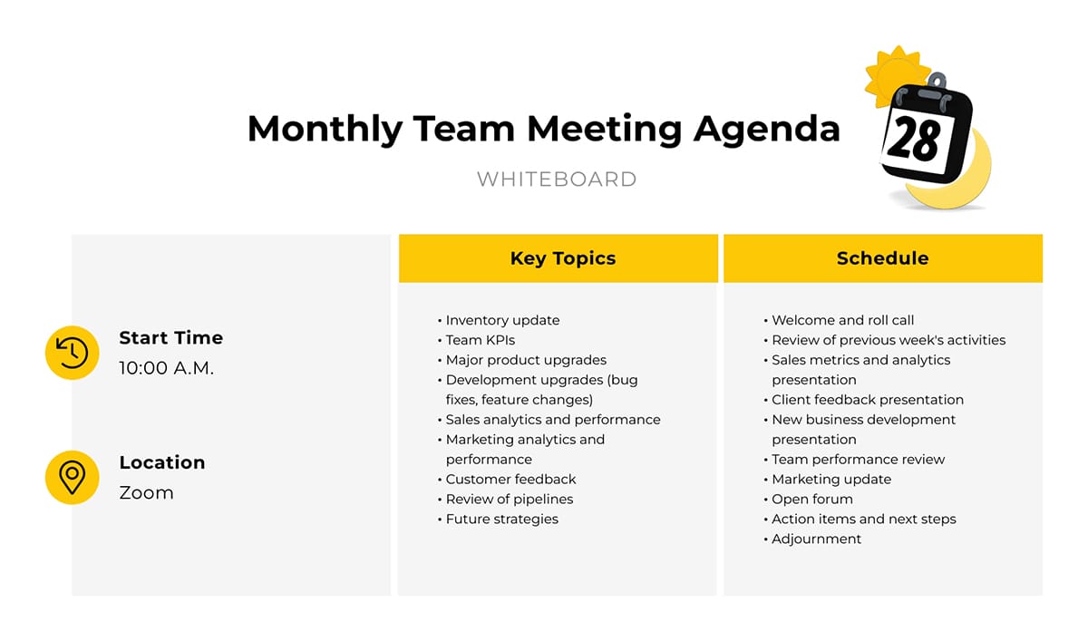 Sleek Monthly Team Meeting Agenda Template