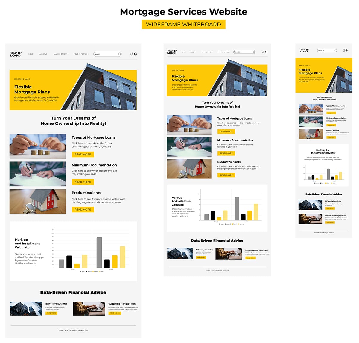 Sleek Mortgage Services Website Wireframe Whiteboard Template